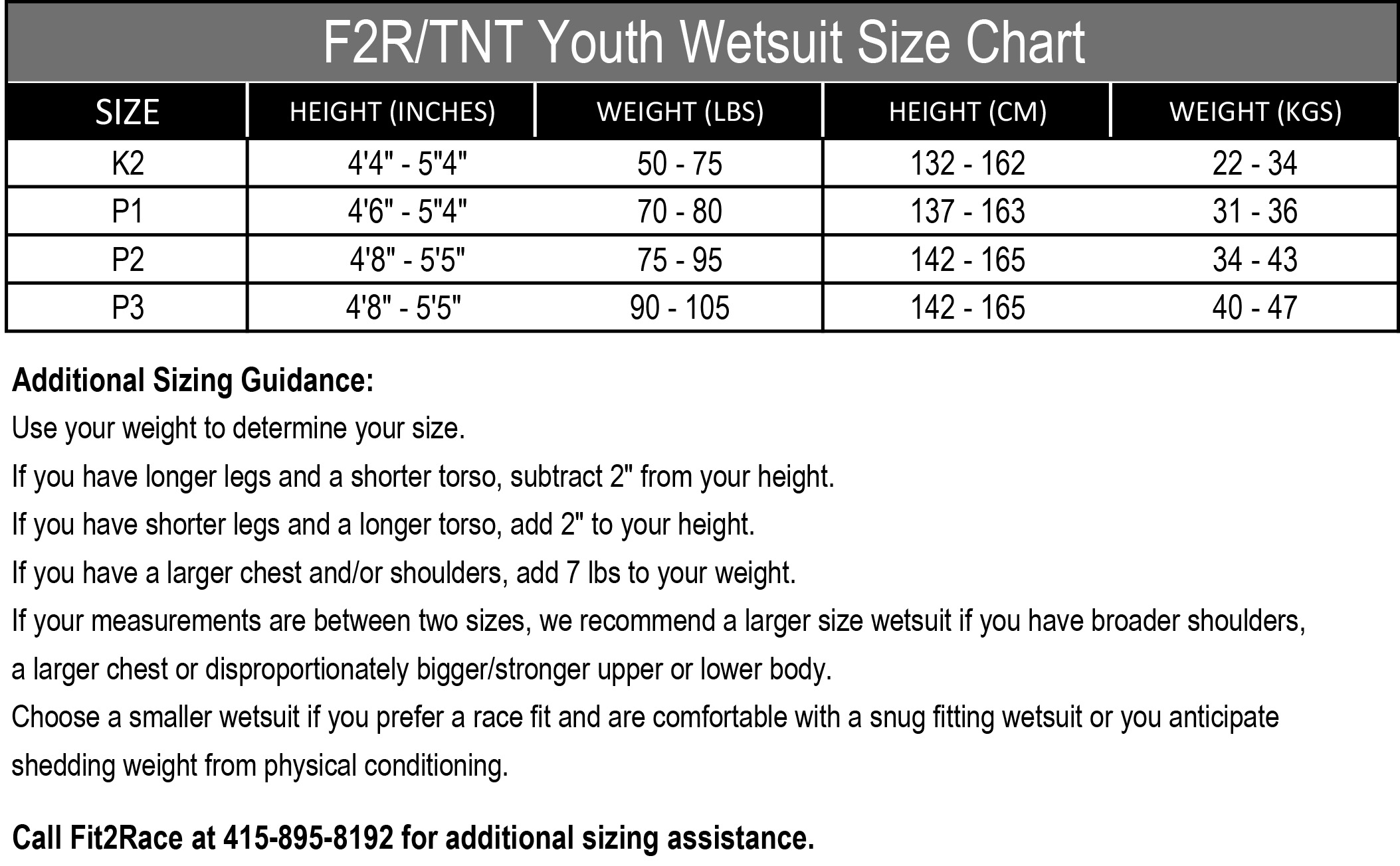 Youth Jammer Size Chart
